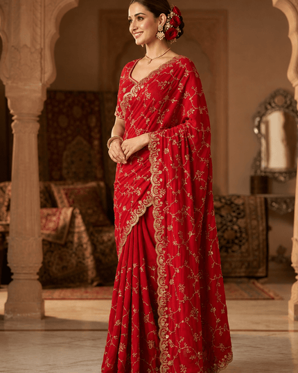 Space Silk Saree with Beads & Cut Dana Work - Rosepetals Luxe