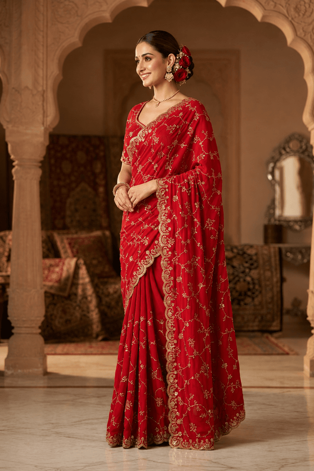 Space Silk Saree with Beads & Cut Dana Work - Rosepetals Luxe