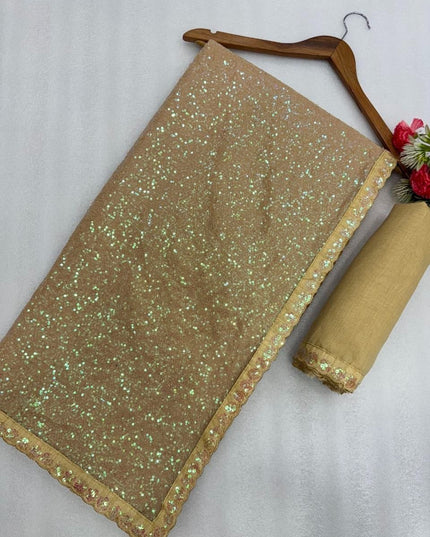Special Edition Faux Georgette Rainbow Sequins Saree with Plain Silk Blouse - Rosepetals Luxe