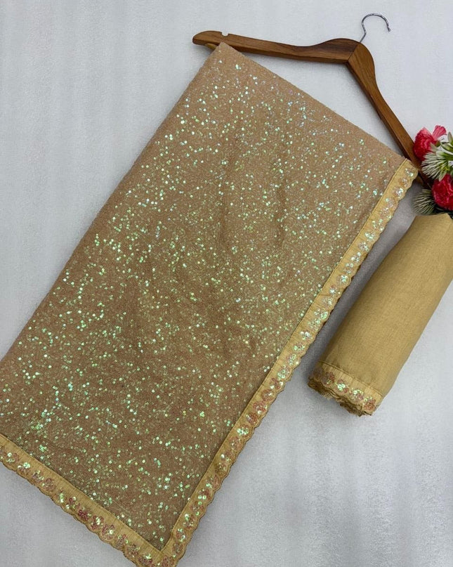 Special Edition Faux Georgette Rainbow Sequins Saree with Plain Silk Blouse - Rosepetals Luxe