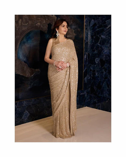 Special Edition Faux Georgette Rainbow Sequins Saree with Plain Silk Blouse - Rosepetals Luxe