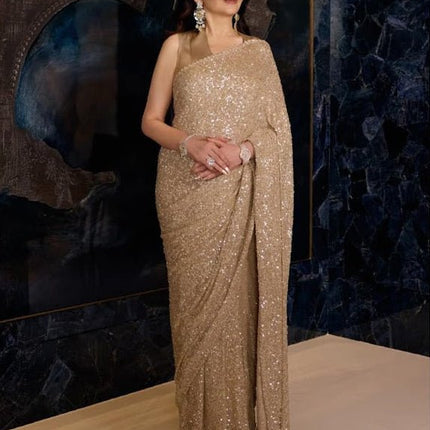 Special Edition Faux Georgette Rainbow Sequins Saree with Plain Silk Blouse - Rosepetals Luxe
