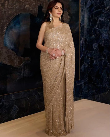 Special Edition Faux Georgette Rainbow Sequins Saree with Plain Silk Blouse - Rosepetals Luxe