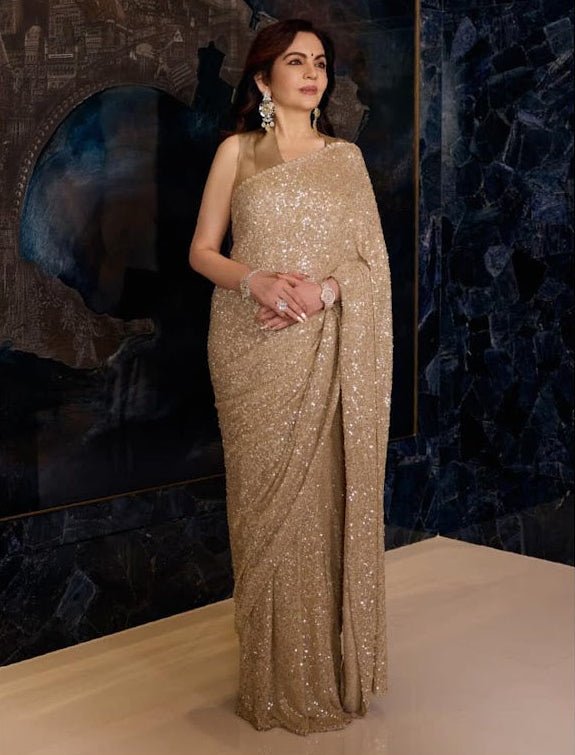Special Edition Faux Georgette Rainbow Sequins Saree with Plain Silk Blouse - Rosepetals Luxe