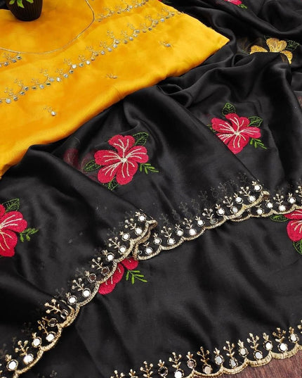 Star Georgette Saree with Real Mirror Work & Embroidery | Festive & Bridal Wear - Rosepetals Luxe