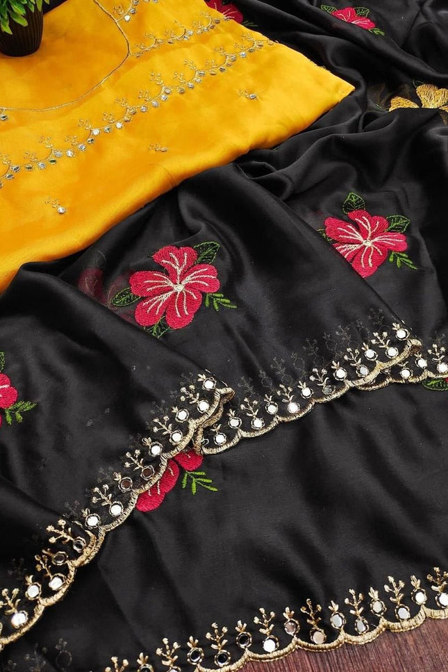 Star Georgette Saree with Real Mirror Work & Embroidery | Festive & Bridal Wear - Rosepetals Luxe