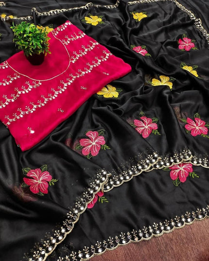 Star Georgette Saree with Real Mirror Work & Embroidery | Festive & Bridal Wear - Rosepetals Luxe