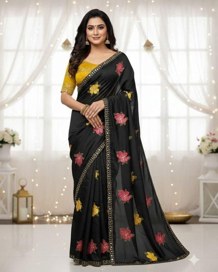 Star Georgette Saree with Real Mirror Work & Embroidery | Festive & Bridal Wear - Rosepetals Luxe