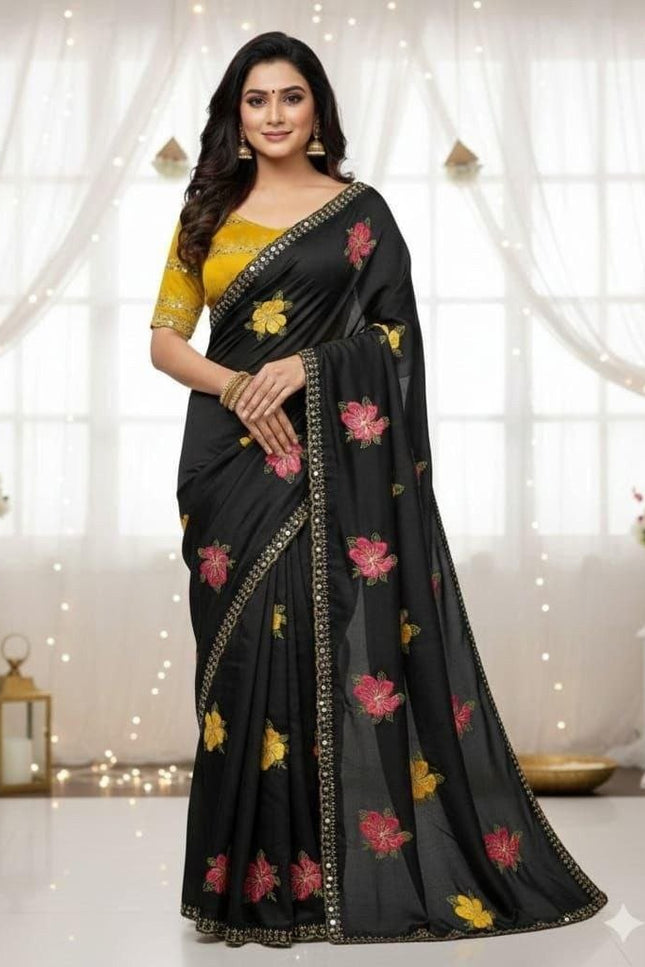 Star Georgette Saree with Real Mirror Work & Embroidery | Festive & Bridal Wear - Rosepetals Luxe