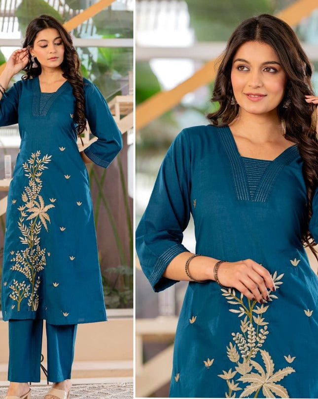 Stylish Cotton Kurti and Pants Set | Perfect for Casual and Semi - Formal Occasions - Rosepetals Luxe