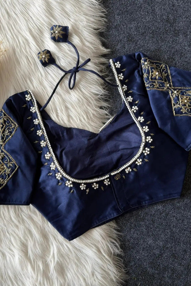 Sufi Silk Hand Zardosi Blouse with Pearl & Kardana Work – Festive Readymade Blouse - Rosepetals Luxe