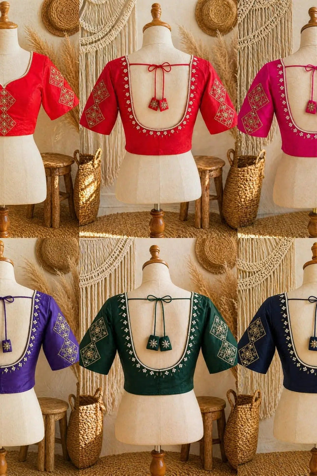 Sufi Silk Hand Zardosi Blouse with Pearl & Kardana Work – Festive Readymade Blouse - Rosepetals Luxe