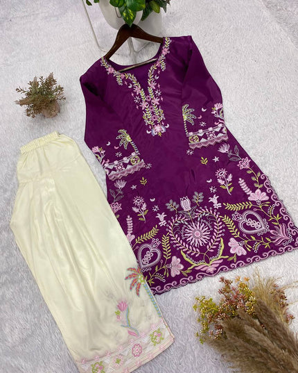 Summer Special Embroidered French Crepe Top Co - ord Set - Rosepetals Luxe