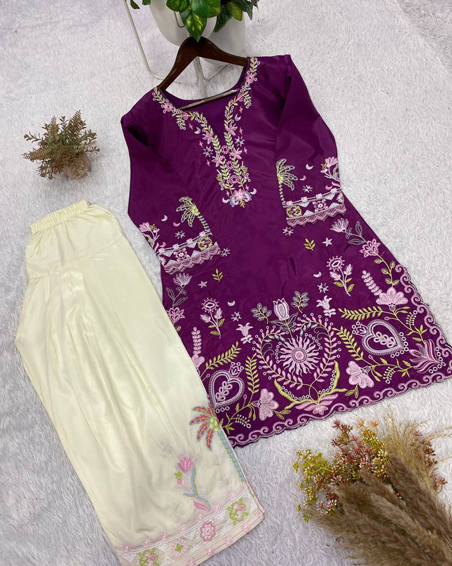 Summer Special Embroidered French Crepe Top Co - ord Set - Rosepetals Luxe