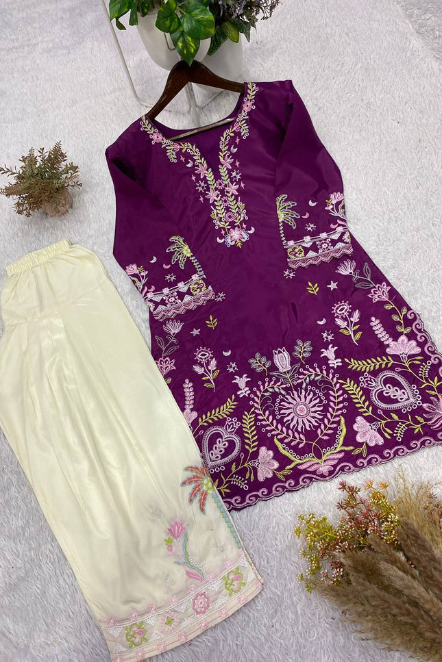 Summer Special Embroidered French Crepe Top Co - ord Set - Rosepetals Luxe
