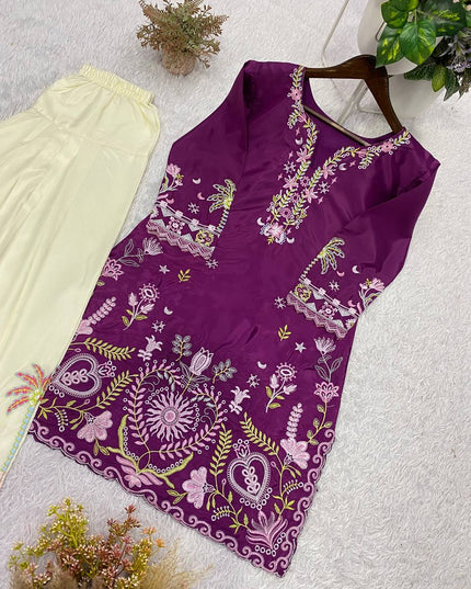 Summer Special Embroidered French Crepe Top Co - ord Set - Rosepetals Luxe