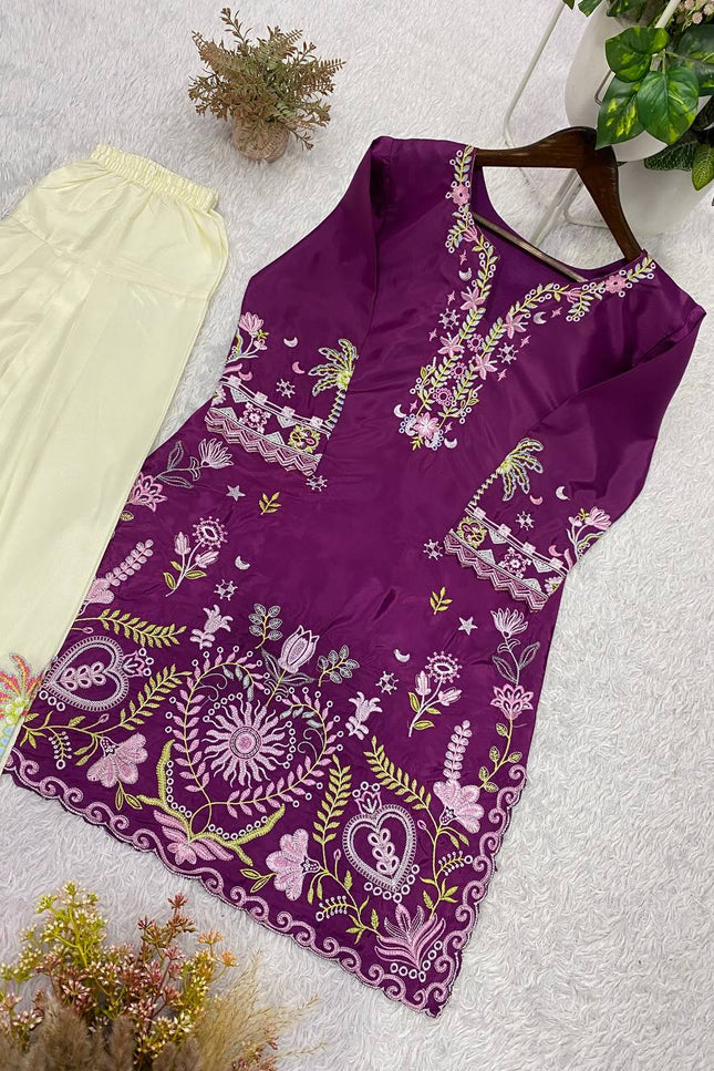 Summer Special Embroidered French Crepe Top Co - ord Set - Rosepetals Luxe