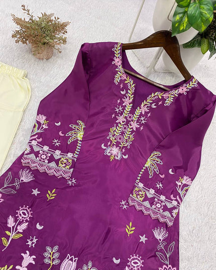 Summer Special Embroidered French Crepe Top Co - ord Set - Rosepetals Luxe