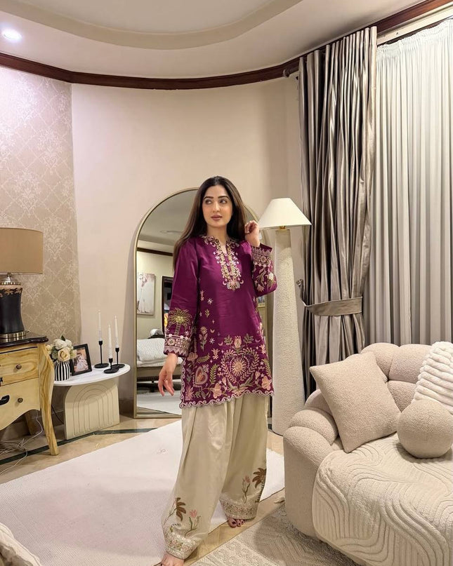 Summer Special Embroidered French Crepe Top Co - ord Set - Rosepetals Luxe