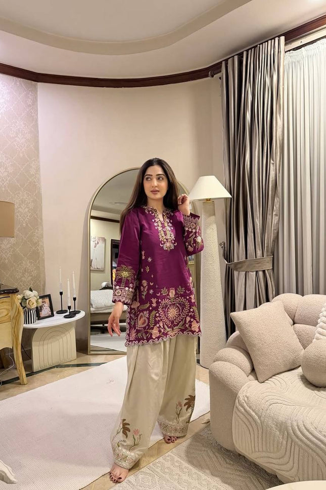 Summer Special Embroidered French Crepe Top Co - ord Set - Rosepetals Luxe