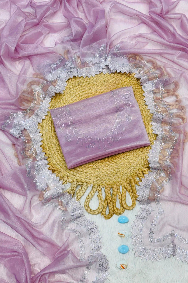 Super Hit Diamond Panel Tissue Net Saree with Diamond Cut Work Blouse - Rosepetals Luxe