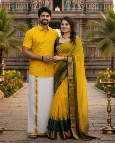 Superhit Couple Combo | Khadi Cotton Saree with Premium Cotton Silk Shirt - Rosepetals Luxe