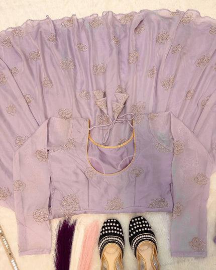 Tabby Organza Anarkali Set | Bead & Embroidery Work | Fully Stitched 3-Piece | Lavender & Lime Green - Rosepetals Luxe