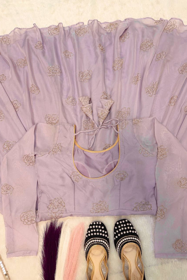 Tabby Organza Anarkali Set | Bead & Embroidery Work | Fully Stitched 3-Piece | Lavender & Lime Green - Rosepetals Luxe