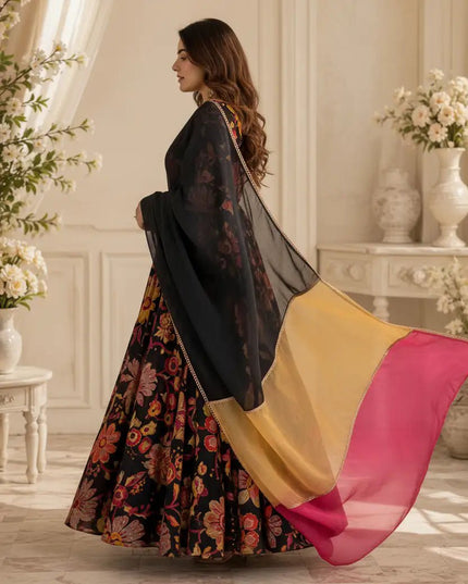 Tabby Organza Anarkali Set with Pant & Dupatta | 7-Meter Flair Digital Print | 3-Piece Festive Ethnic Suit - Rosepetals Luxe