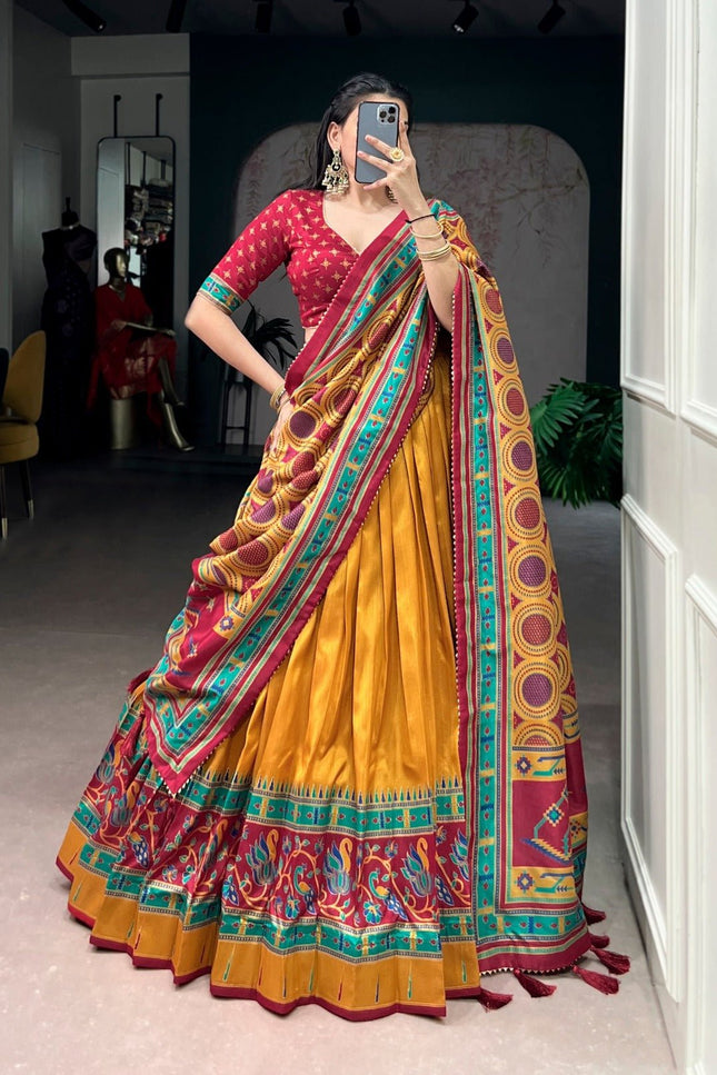 Tasar Silk Semi - Stitched Lehenga | Perfect For Party Wear and Festive Occasions - Rosepetals Luxe