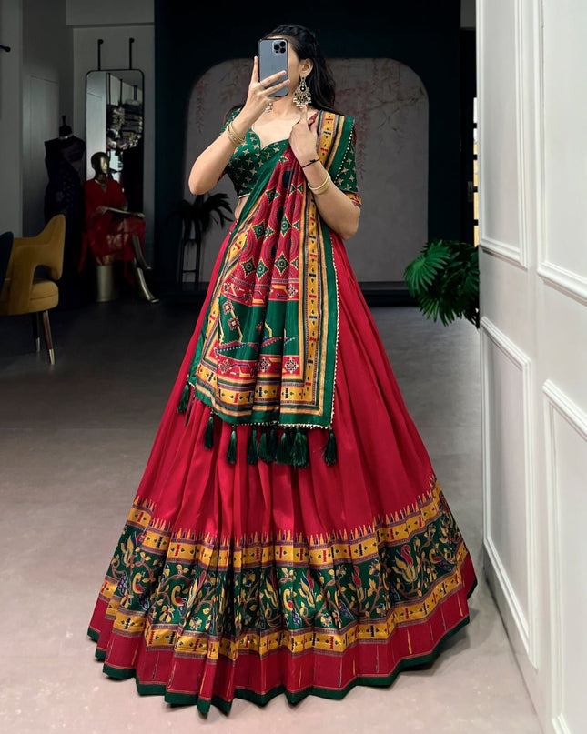 Tasar Silk Semi - Stitched Lehenga | Perfect For Party Wear and Festive Occasions - Rosepetals Luxe
