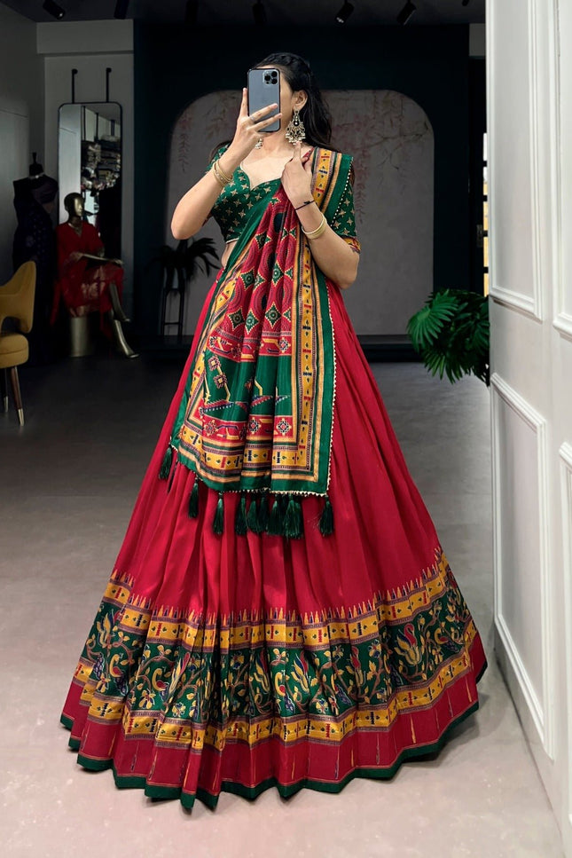 Tasar Silk Semi - Stitched Lehenga | Perfect For Party Wear and Festive Occasions - Rosepetals Luxe