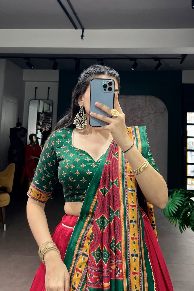 Tasar Silk Semi - Stitched Lehenga | Perfect For Party Wear and Festive Occasions - Rosepetals Luxe