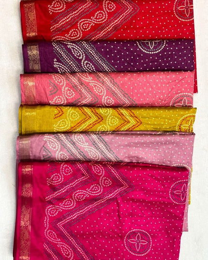 Tasva Silk Bandhani Saree | Jacquard Border & Matching Blouse Piece - Rosepetals Luxe