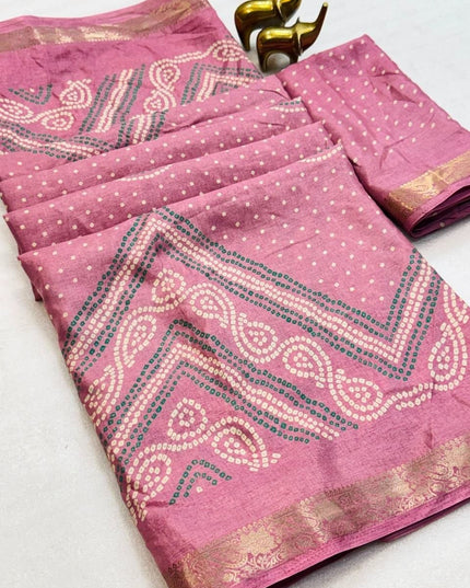 Tasva Silk Bandhani Saree | Jacquard Border & Matching Blouse Piece - Rosepetals Luxe