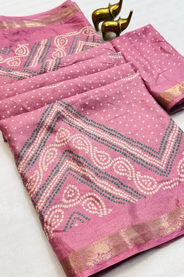 Tasva Silk Bandhani Saree | Jacquard Border & Matching Blouse Piece - Rosepetals Luxe