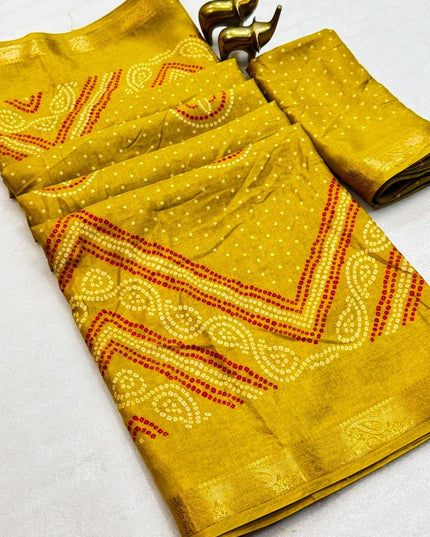 Tasva Silk Bandhani Saree | Jacquard Border & Matching Blouse Piece - Rosepetals Luxe