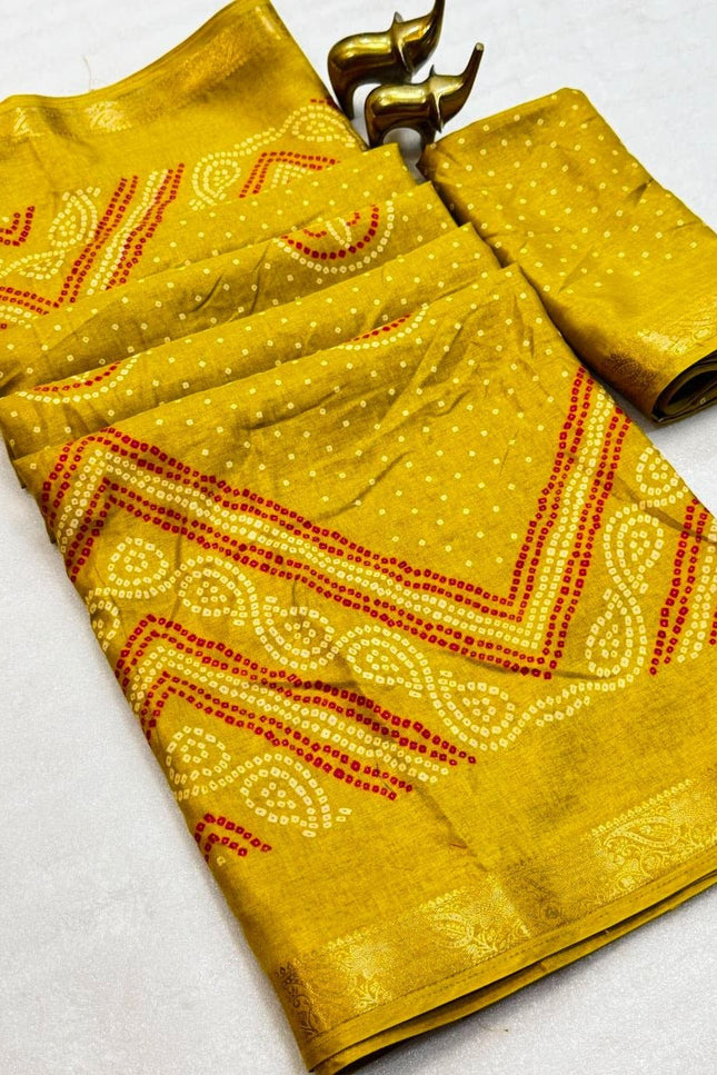 Tasva Silk Bandhani Saree | Jacquard Border & Matching Blouse Piece - Rosepetals Luxe