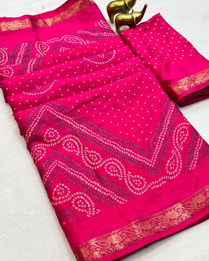 Tasva Silk Bandhani Saree | Jacquard Border & Matching Blouse Piece - Rosepetals Luxe