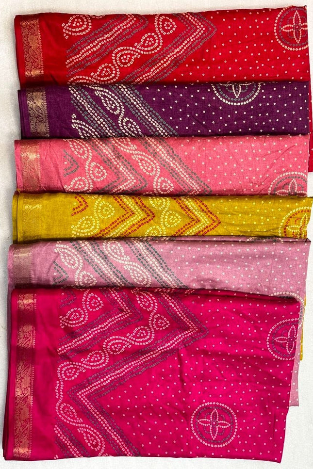 Tasva Silk Bandhani Saree | Jacquard Border & Matching Blouse Piece - Rosepetals Luxe