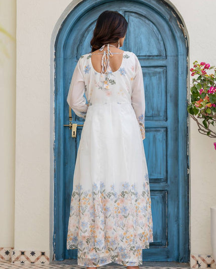 TB Organza Gown Palazzo and Dupatta Set | Digital Print with Hand Work - Rosepetals Luxe