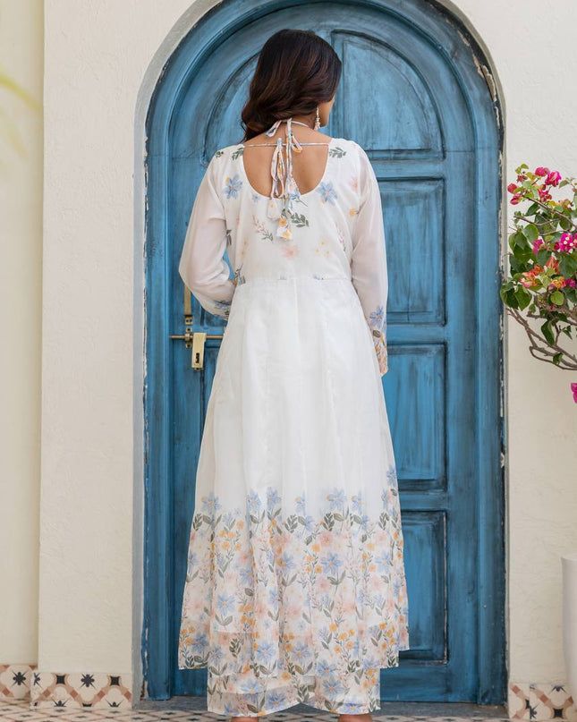 TB Organza Gown Palazzo and Dupatta Set | Digital Print with Hand Work - Rosepetals Luxe