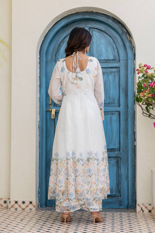 TB Organza Gown Palazzo and Dupatta Set | Digital Print with Hand Work - Rosepetals Luxe