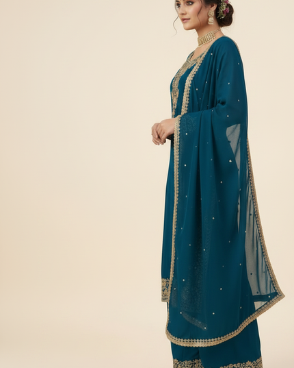 Faux Georgette Palazo Set | Elegant Festive & Ethnic Wear | Thread & Sequence Work - Rosepetals Luxe