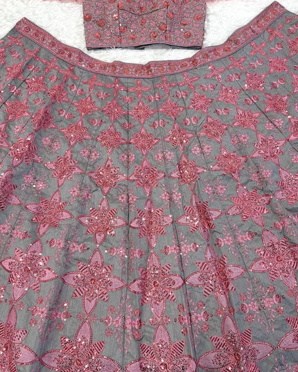 Thai Silk Lehenga Choli Set | Sequins, Dori & Thread Embroidery | Unstitched Blouse - Rosepetals Luxe