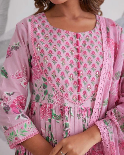 The Summer Grace Pure Jaipuri Cotton Printed Anarkali Set | Best for Ethnic Wear - Rosepetals Luxe