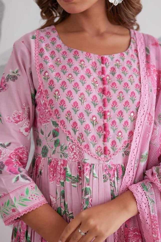 The Summer Grace Pure Jaipuri Cotton Printed Anarkali Set | Best for Ethnic Wear - Rosepetals Luxe