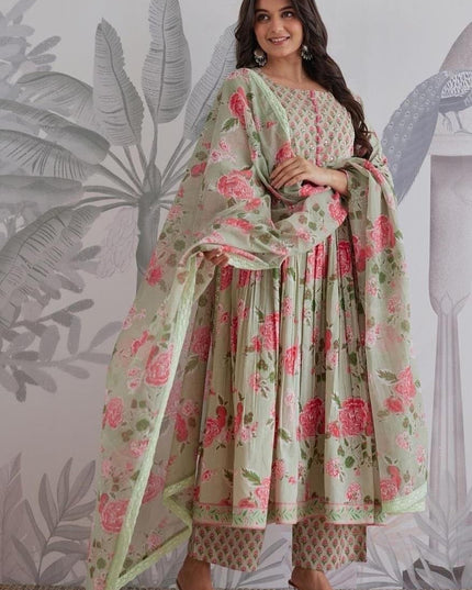 The Summer Grace Pure Jaipuri Cotton Printed Anarkali Set | Best for Ethnic Wear - Rosepetals Luxe