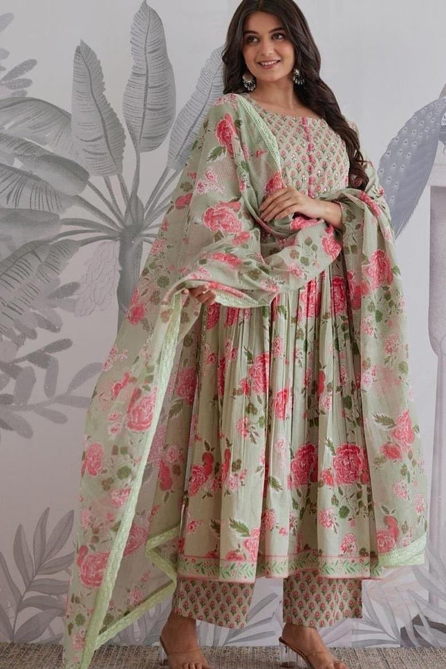The Summer Grace Pure Jaipuri Cotton Printed Anarkali Set | Best for Ethnic Wear - Rosepetals Luxe