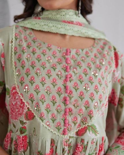 The Summer Grace Pure Jaipuri Cotton Printed Anarkali Set | Best for Ethnic Wear - Rosepetals Luxe